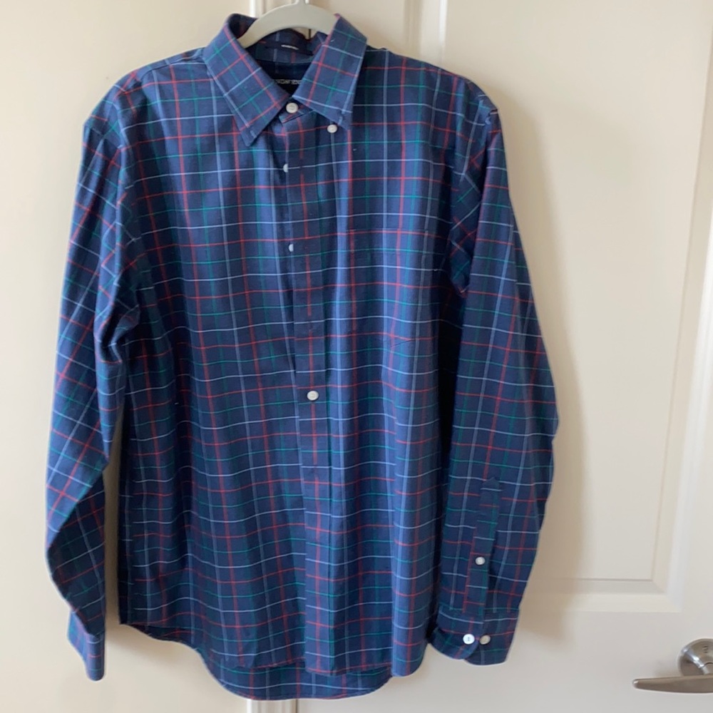 Navy Plaid Lands End Button Up
